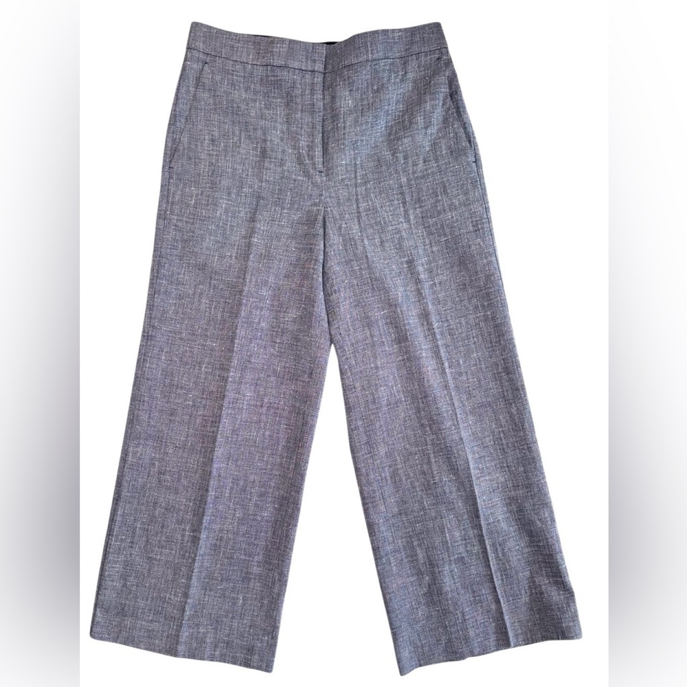 EUC ANN TAYLOR Cotton-Linen Textured Wide Leg Trousers In Blue-Gray Size 2